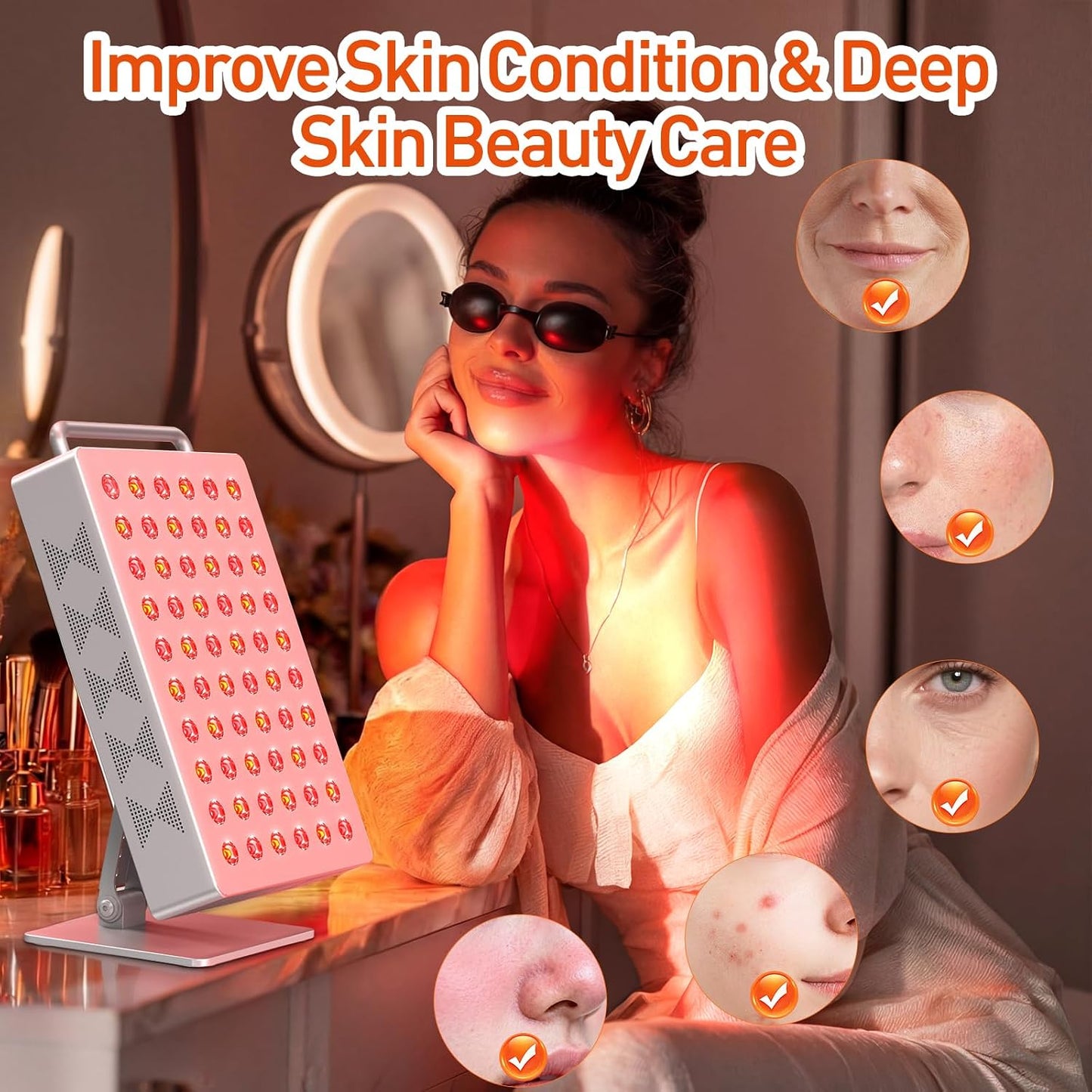 Red Light Therapy Panel 5 Wavelength 60 Dual Chip Leds 630+660+810+830+850Nm Red and near Infrared Lamp Therapy Device 100W with Timer & Stand for Body Pain Relief Face Skin Health Sleep White