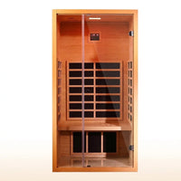 1 Person Extendable FAR Infrared Sauna for Home, Hemlock Wood Low EMF 6 Carbon Heaters Indoor Saunas with LED Lights, Bluetooth Speaker, Digital Control Panel, and Seating Bench — Studio Shot